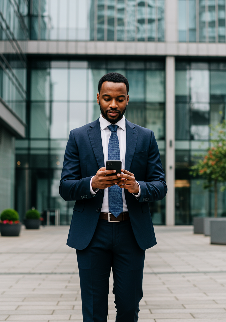 Business professional reviewing metrics on mobile